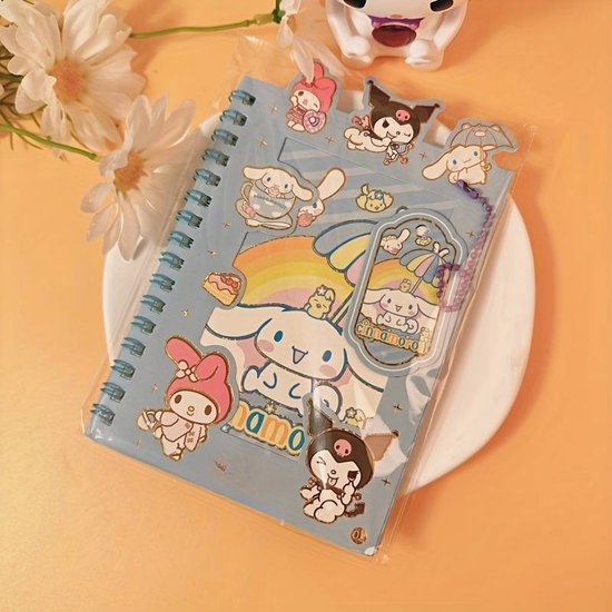 Sanrio - Cinnamoroll - Stickerboekje - Spiraalnotitieboekje - Kuromi - Hello Kitty - My Melody - PomPomPurin - Pochacco - Kawaii